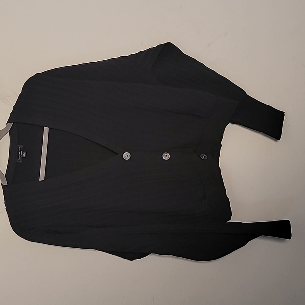Current Air Black Ribbed Pleated Cardigan Sweater Sz M